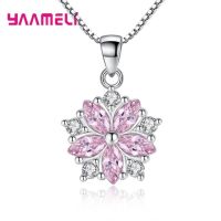 JDY6H Women Collar Necklace Fine S925 Sterling Silver Austria Crystal Flower Pattern Pendant Wedding Engagement Accessories Bijoux