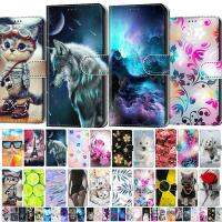 【Great. Cell phone case】หนังสำหรับโทรศัพท์ Samsung Galaxy A10 A20 A30 A40 A50 A70ดอกไม้สุนัขแมวกระเป๋าสตางค์ Stand ปกหนังสือผีเสื้อ