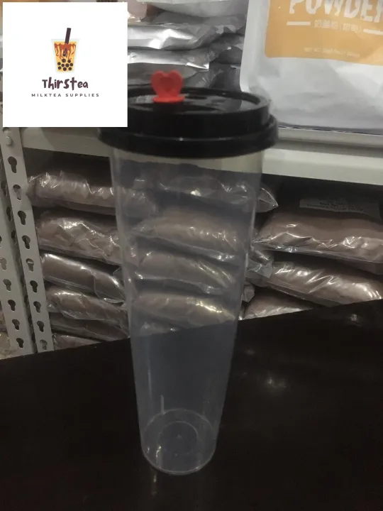 Plastic Cups / Milk tea Cups 1 Liter Slim Hard Cup with Heart Lids
