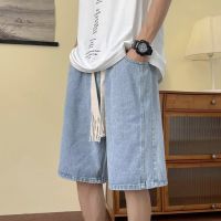 เอวยางยืดย้อนยุคกางเกงยีนส์ขาสั้นผู้ชายฤดูร้อนหลวมห้าจุดกางเกงทั้งหมดตรงกับกางเกงขาตรงสไตล์ฮ่องกง