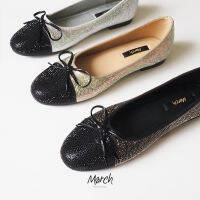 MarchShoes Pudding Flats รองบัลเลท์ ประดับคริสตัลทั้งคู่ เพิ่มลูกเล่นตักต่อสี มี 3 สี ดำ ทอง เงิน