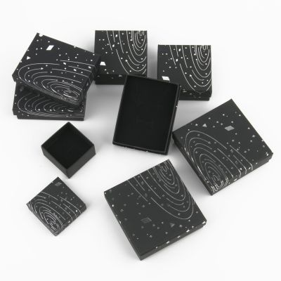 ○ Black Jewelry Box Silver Color Starry Sky Cardboard Boxes For Ring Necklace Earring Pendant Jewelry Display Packaging Box