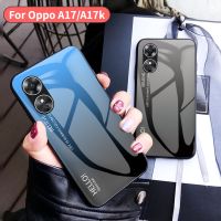 เคสกระจกใสดูหรูหรา⭐สำหรับ Oppo A17 A17K A57 A77 A77s A96 4G 5G 2022โทนสีอ่อนกันกระแทกกล้องกระจกกันกระแทกเคสโทรศัพท์ฝาหลัง