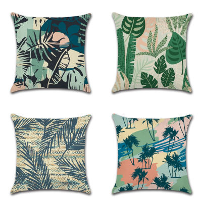 New Green Leaf Print Cushion Set 45*45cm Cushion Cover Linen Throw Pillow Car Home Decoration Decorative Pillowcase