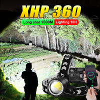 ใหม่ล่าสุด XHP360 LED ที่มีประสิทธิภาพไฟหน้า USB ชาร์จไฟหน้าพลังงานสูง1500เมตรหัวไฟฉายซูมตั้งแคมป์ทำงานหัวโคมไฟ