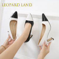 LEOPARD LAND ผู้หญิงรองเท้าส้นสูงเซ็กซี่สีดำและสีขาวจับคู่ทำงานสบายๆ7.5ซม. ส้น WZ