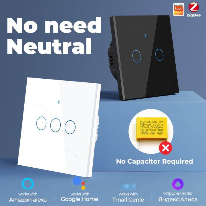 ZigBee Wall Touch Smart Light Switch No Neutral Wire/No Capacitor Need