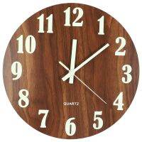 12 Inch Night Light Function Wooden Wall Clock Vintage Rustic Country Tuscan Style For Kitchen Office Home Silent &amp; Non-Ticking Number Battery Operated Indoor Clocks