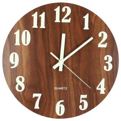 12 Inch Night Light Function Wooden Wall Clock Vintage Rustic Country Tuscan Style For Kitchen Office Home Silent &amp; Non-Ticking Large Number Battery Operated Indoor Clocks