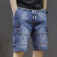 Men Denim Jeans Shorts Straight Denim Shorts Multi-pocket Jeans Good Quality Men Loose Casual Short Jeans Knee Length Jeans