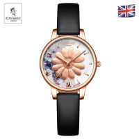 Chrysanthemum Flowers Garden Fashion Ladies Wristwatches Black Leather Rose Gold Case Japan Quartz Wrist Watches for Women