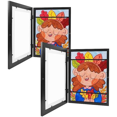 Open Frames for Childrens Drawings, Fillable Art Frames for Children, Max A4 Art Frames, Black, Pack of 2