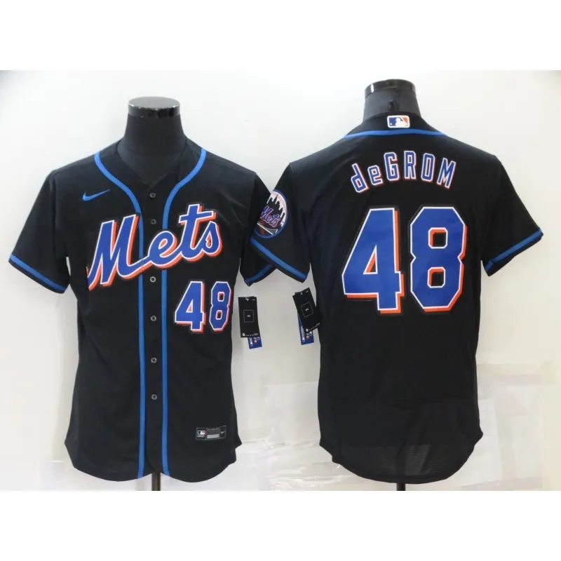 № 2022 MLB New York Mets 48 Jacob deGrom Blue White Black Gold Baseball  Jersey