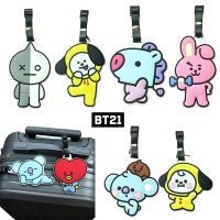 【DT】 hot  Kpop Bt21 Luggage Tag Anti-Lost Tag Anime Cartoon Figure Rj Tata Mang Doll Anime Travel Bag Pendant Couple Gift Decor Keychain