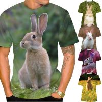 2023 In stock Cute Animal Rabbit 3D Mens Summer  Print Harajuku T-shirt Unisex Funny Green Short Sleeve Tops，Contact the seller to personalize the name and logo