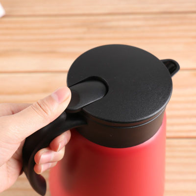 【cw】800ML Red Double Wall Stainless Steel Thermos Coffee Pot Handle Portable Car Vacuum Flasks Travel Thermo Belly Cup Water Bottler ！