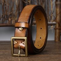 2.8cm Width Retro Women Jeans Belt Genuine Leather Belt Women Ceinture Vintage Brass Belt Buckle Leather Belt For Women Waist