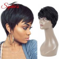 Sophies Short Human Hair Wigs For Women Natural Wave Wigs 4 Natural Black 100 Non-Remy Human Hair Machine Made H.VERA Wigs