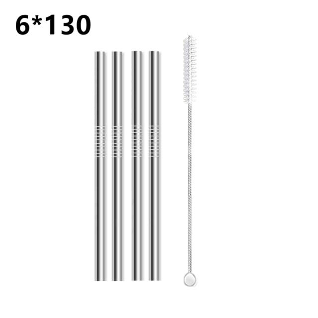 Reusable Metal Straws 4Pcs, Stainless Steel Straight Drinking