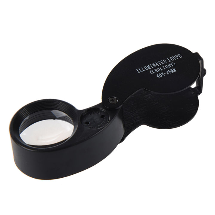 BLACK  40X Magnifying Loupe Jewelry Eye Glass Magnifier LED Light