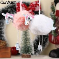 OurWarm Christmas Tree Ornaments Pink White Fluffy Faux Fur Unicorn New Year Decoration Christmas Hanging Pendant Drop Ornaments