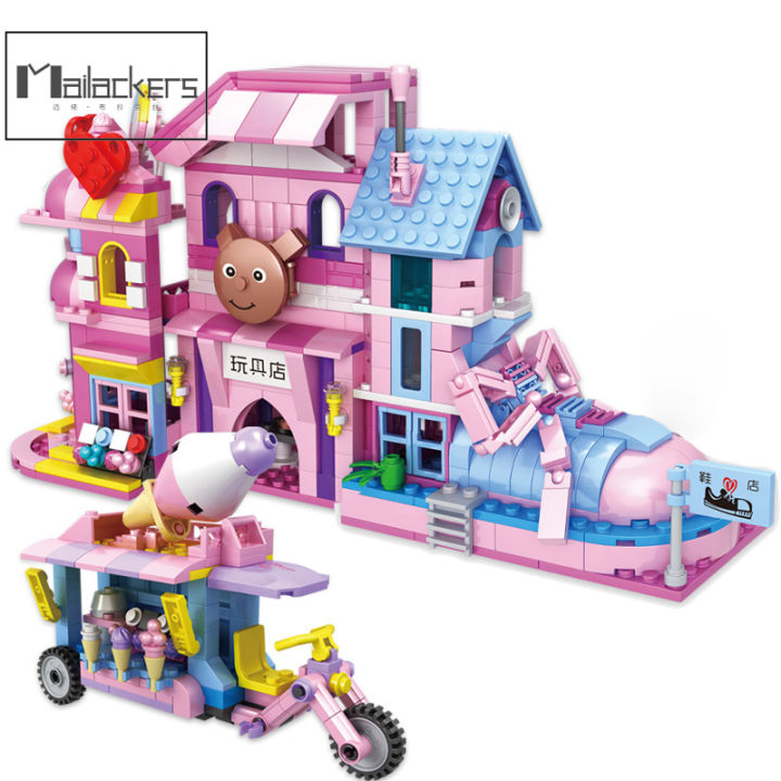 Mailackers Friends For Girl Candy ShoesToy Store Ice Cream Tricycle Building Blocks Friends Model Bricks Toys For Children Gifts