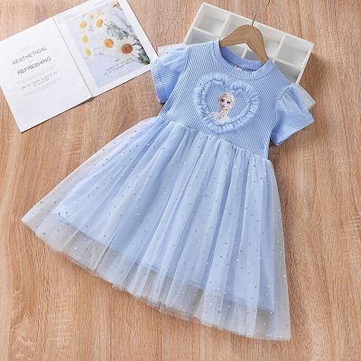 New Girls Clothes Summer Princess Dresses Flying Sleeve Frozen Elsa Kids Dress Party Baby Dresses for Children Clothing 3-9 Y
