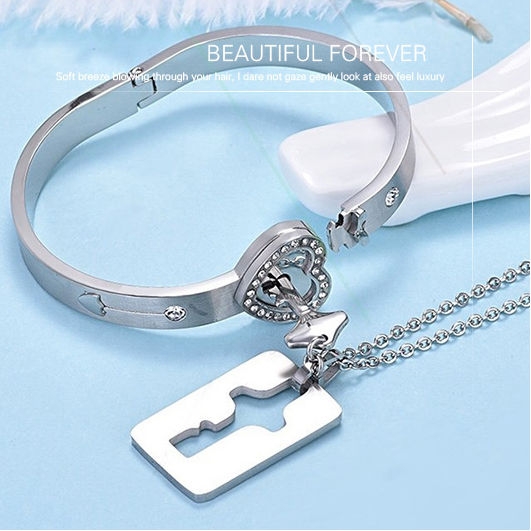 Love Heart Lock Bracelet Key Necklace