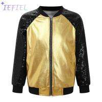 เด็กผู้หญิง Shiny Sequins แขนยาว V Stand Jacket Coat Bronzing เสื้อผ้าสำหรับ Jazz Street Dance