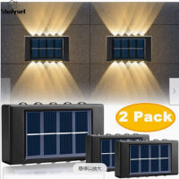 Studyset IN stock 2pcs Outdoor Solar Led Deck Lights Ip65 Waterproof Up Down Wall Lamp For Patio Path Stair Steps Garden Fence Decor