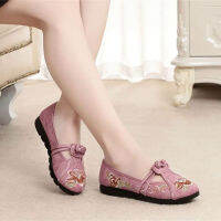 Sapatos Femininas ผู้หญิงลำลองสีชมพูหวานคุณภาพสูงฤดูใบไม้ผลิ Slip On Flat Loafers Lady R จีนเย็บปักถักร้อยรองเท้า G495