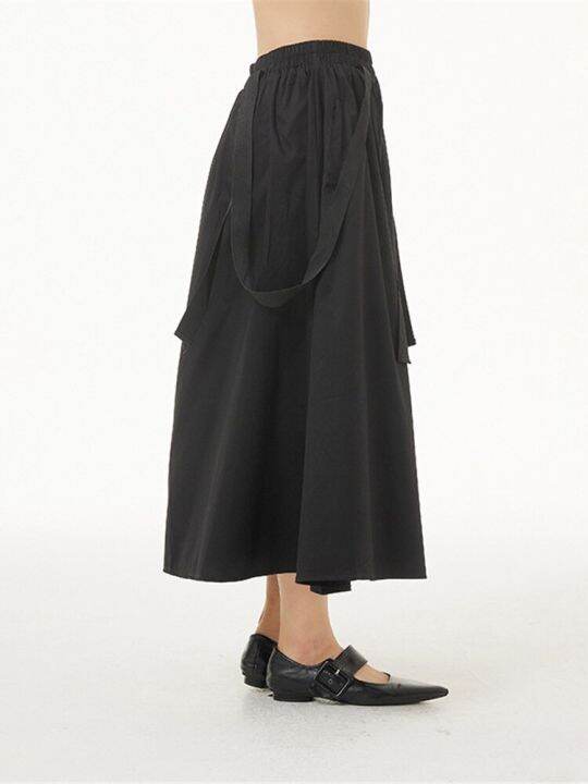 xitao-skirt-fashion-irregular-pleated-goddess-fan-women-black-skirt