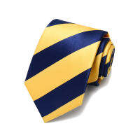 2023 New Fashion Casual Yellow and Navy Blue Striped Ties For Men 7cm Standard Necktie Wedding Party Cravat with Gift Box