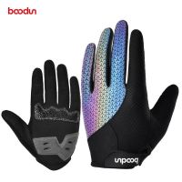 hotx【DT】 BOODUN Colorful Reflective Cycling Gloves Men Mtb Breathable Gel Road