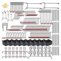 *ชุดตะขอโลหะ Pegboard 228 ชิ้นพร้อมตะขอโลหะสําหรับจัดเก็บเครื่องมือระบบล็อค
