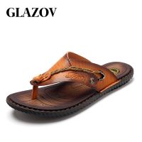 HOT★GLAZOV แบรนด์หรูฤดูร้อน 2018 ใหม่ชาย Flip Flops คุณภาพสูงหนังรองเท้าแตะแฟชั่นฤดูร้อนรองเท้าแตะชายหาดรองเท้าสำหรับผู้ชาย