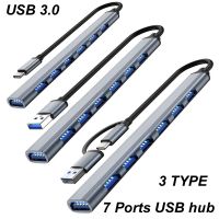 ❧✻ Aluminum 7 Ports USB TYPE C 3.0/3.1 HUB Multi Splitter Adapter OTG USB Power Adapter for PC Laptop mobile hard disk Card reader