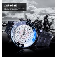 ZZOOI Jaragar Fashion Three Small Dial Date Week Hour Display Black Bracelet Mens Automatic Watches Luminous Hands Military Clock