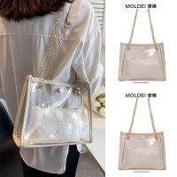 Summer and summer large-capacity commuting high-end tote bag womens 2023 new chain one-shoulder transparent jelly bag 【BYUE】