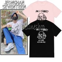 【New】เสื้อยืด ผ้าฝ้าย พิมพ์ลาย kpop jeonghan Seventeen I AM a RABBIT or a bear สไตล์เกาหลี สําหรับผู้หญิง และผู้ชาย