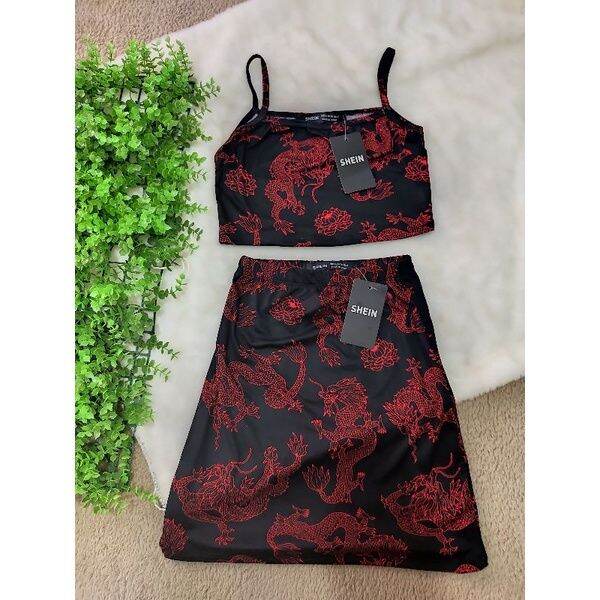 Terno skirt halter top dragon print shein | Lazada PH