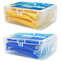 Asus 2 Box L Shape Push-Pull Interdental Brush Oral Care Teeth Orthodontic Toothpick - Yellow 0.7Mm &amp; Blue 1.0-1.2Mm