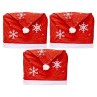 3 Pcs Hat Chair Cover Home Dining Snowflake Red