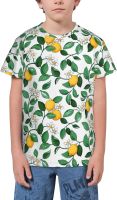 Watercolor Yellow Lemons Green Leaves T- Shirt Short Novelty for Boys and Girl