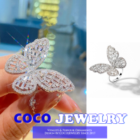 เครื่องประดับ COCOJEWELRY อารมณ์ S925ต่างหูเงินนางฟ้าสุดเต็มรูปแบบของเพชรเพทายฝังเพชรรูปผีเสื้อสามมิติตุ้มหูสไตล์เกาหลีสำหรับผู้หญิง Anting Retro เวอร์ชัน