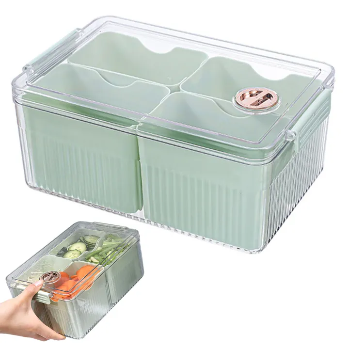 4ช่องกล่องเก็บอาหาร Veggie Salad Keeper พร้อมกล่องที่ถอดออกได้4กล่อง