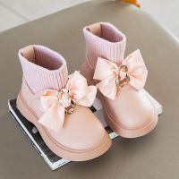 Toddler Kids Shoes Children Ankle Boots Ribbon Bowknot Metal Decoration Sweet Girls Leather Shoes Fashion Winter Warm 21-30