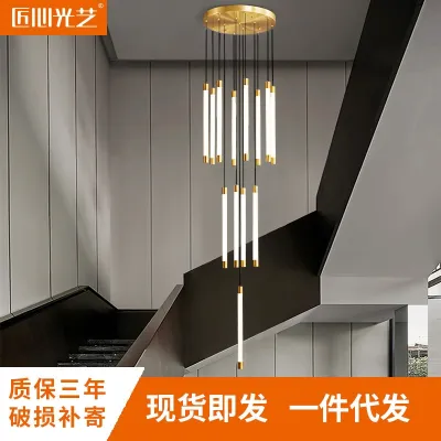[COD] Stairwell chandelier Nagai LOFT villa duplex building light luxury simple all-copper hotel empty designer hall