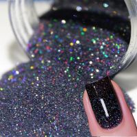 0.1mm Laser Black Nail Glitter Powders 50g Super Shiny Holographic Rainbow Pigment Fine Laser Dust for Nail Craft Art Decoration Nail Art  Stickers