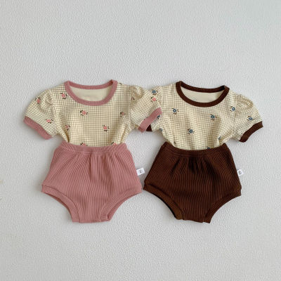 Summer Baby Girl Set เสื้อยืดลายสก๊อต PP Shorts Sets For Kdis